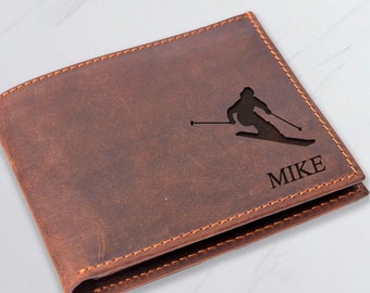 Personalized Skier Wallet, Winter Sports Wallet, Snowboard Wallet, Engraved Men Wallet, Christmas Wallet, Birthday Gift for men, Wallet Gift