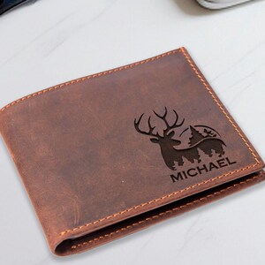 Cartera de ciervo navideña personalizada, cartera para hombre personalizada, cartera con nombre, cartera para hombre grabada, regalo para abuelo, regalos de Navidad, regalos de Año Nuevo