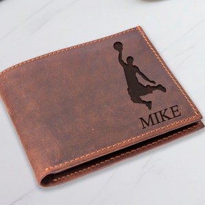 Cartera de baloncesto personalizada, cartera deportiva, cartera de jugador de baloncesto, regalo de cumpleaños para hombre, cartera grabada para hombre, cartera navideña