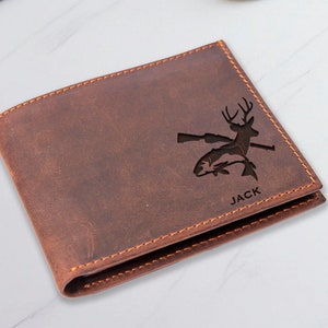 Cartera de caza de ciervos, regalo de caza para hombres, cartera de cuero personalizada para hombres, regalo único para el padre, cartera de regalo para el marido, cartera para el abuelo