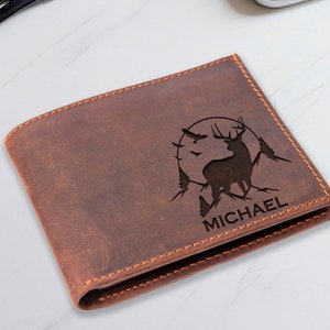 Cartera de ciervo personalizada, cartera navideña personalizada, cartera con nombre, cartera para hombre grabada, regalo para abuelo, regalo de Navidad, regalo de Año Nuevo, cartera para papá