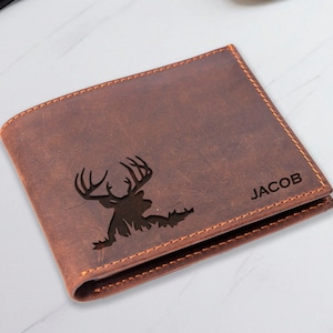 Custom Deer Leather Wallet, Customized wallet name for Men, Valentine’s Day Gift for Men, Husband Gifts, Mom to Son Gifts ,Christmas Gift