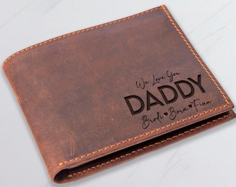 We Love You Daddy Wallet, Gift For Fathers Day, Engraved Leather Wallet For Daddy, Daddy Birthday Gift, Daddy Gift From Kids, Gift For Papa