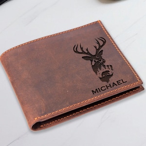 Cartera de ciervo personalizada, cartera navideña personalizada, cartera con nombre, cartera para hombre grabada, regalo para padre, regalo de Navidad, regalo de Año Nuevo, cartera de regalo