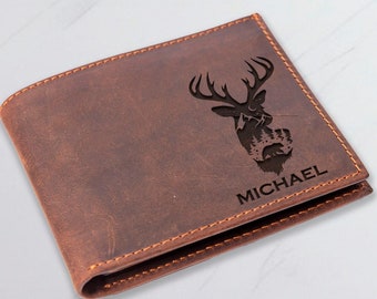 Personalized Deer Wallet, Custom Christmas Wallet, Name Wallet, Engraved Men Wallet, Father Gift, Christmas Gift, New Year Gift, Wallet Gift