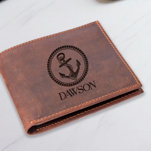 Cartera de ancla, regalo de pesca para hombres, cartera de cuero personalizada para hombres, regalo único de marinero, cartera de regalo para padre, cartera para novio