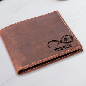 Billetera de fútbol personalizada, billetera para fanáticos del fútbol, billetera personalizada para hombres, billetera con nombre grabado, billetera para novios, regalos para hijos, regalo de fútbol