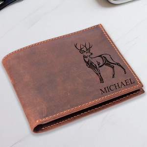 Cartera navideña personalizada, cartera de ciervo personalizada, cartera de caza grabada, cartera para hombre, regalo de Navidad para hombre, regalos de Año Nuevo, carteras de regalo