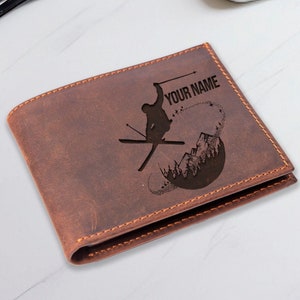 Cartera de esquí personalizada, cartera de esquiador, cartera de esquí, cartera de deportes de invierno, cartera de hombre personalizada, regalo de cumpleaños para hombre, cartera grabada