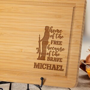 Home of Free Because of the Brave, Engraved Patriotic Serving Board, 4th of July Gift, Gift for Soldiers, Memorial Day Gift, Military Gift