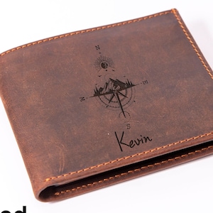 Cartera con brújula, Cartera de regalo para papá, Cartera con nombre personalizado, Cartera de montañista, Cartera para el día del padre, Cartera para el marido, Cartera de regalo para escalador
