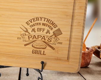 Everything Tastes Better Off Papa's Grill Cutting Board, Unique Grilling Board, Gift For Papa, BBQ Party Gift, Custom Papa Birthday Gift