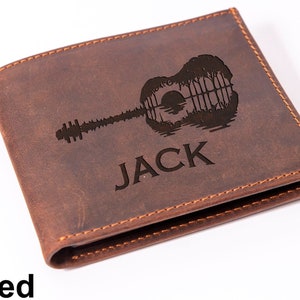 Cartera de cuero de guitarrista, cartera de regalo para papá, cartera con nombre personalizado, cartera de músico, regalo del día del padre, regalo para el esposo, cartera para el novio