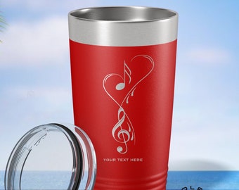 Treble Clef Tumbler, Music Note Tumbler, Valentines Day Gift, Music Lover Coffee Cup, Musician Travel Mug, Music Teacher Water Bottle