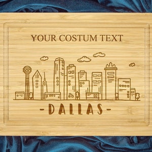 Dallas Cutting Board, Housewarming Gift, Cities Skyline Serving Board, Wedding Gift for Couple, Custom City Gift, Realtor Closing Gift