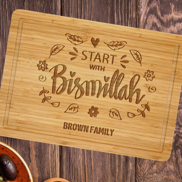 Start with Bismillah Cutting Board, Ramadan Serving Board, Muslim Home Decor, Gift For Ramadan, Islamic Kitchen Decor, Muslim New Home Gift