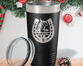 Personalized Horse Tumbler, Horseshoe Tumbler, Personalized New Year Gift, Horse Lover Water Bottle, Horse Lover Coffee Cup, Equestrian Gift