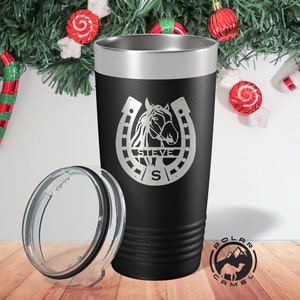 Personalized Horse Tumbler, Horseshoe Tumbler, Personalized New Year Gift, Horse Lover Water Bottle, Horse Lover Coffee Cup, Equestrian Gift