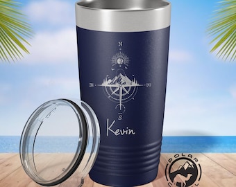 Compass with mountains Tumbler, Adventurer Tumbler, Gift For Traveler, Camping Travel Mug, Hunting Tumbler, Mountain Hiker Gift, Hiking Mug