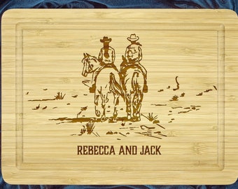 Cowboy Cutting Board, Cowboy and Cowgirl Board, Horse Cutting Board, Horse Decor gift, Western Decor Gift, Horse Lover Gift, Equestrian Gift