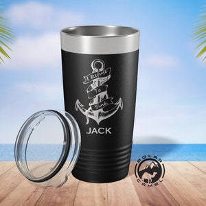 Anchor and Rope Insulated Laser Engraved Travel Mug- Personalized Nautical Stainless Steel Cup, Fisherman Captain Gift, Nautical Tumbler