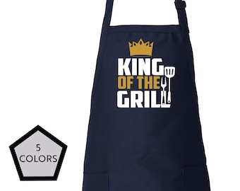 King of the Grill Apron, Barbeque Party Apron, Grilling Apron, Apron with pockets, Custom design apron, Apron for Men, Unique Father Gift