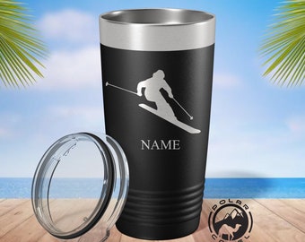 Personalized Skier Tumbler, Snowboard Tumbler, Winter Sports Water Bottle, Winter Sports Gifts, Ski Travel Mug, Custom Skiing Tumbler