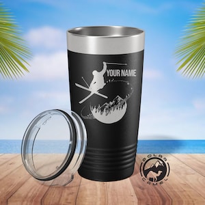 Personalized Skier Tumbler, Custom Ski Water Bottle, Winter Sports Coffee Cup, Winter Sports Gifts, Skiing Travel Mug, Unique Skier Tumbler