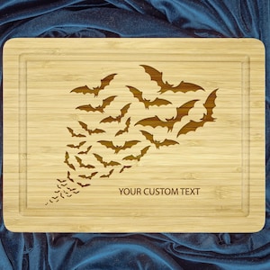 Custom Halloween Cutting Board, Engraved Bats on Bamboo Cutting Board, Gothic Kitchen Decor, Halloween Home Decor, Party Decor for Halloween