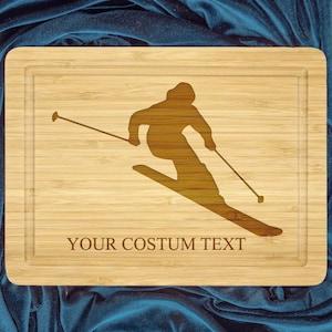 Personalized Skier Cutting Board, Winter Sports Cheese Board,  Snowboard Serving Board, Skiing Charcuterie Board, Engraved Ski Gift