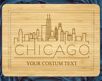 Chicago Skyline Cutting Board, Housewarming Gift, Personalized Cutting Board, Wedding Gift for Couple, Custom City Gift, Wooden Bamboo Board