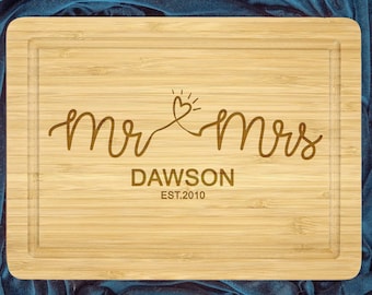 Personalized Couples Cutting Board, Engraved Family Name Design for Wedding, Anniversary Gift, Housewarming Gift, Realtor Closing Present