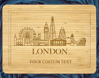 Custom London Cutting Board, Housewarming Gift, Personalized Cutting Board, Wedding Gift for Couple, Custom City Gift, Wooden Bamboo Board