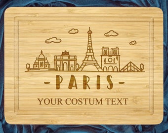 Personalized Paris Cutting Board, Housewarming Gift, Personalized Cutting Board, Wedding Gift for Couple, Custom City Gift, Bamboo Board