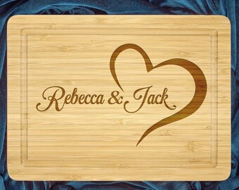 Personalized, Engraved Cutting Board with Romantic Heart Design for Wedding or Engagement Gift, Gift for couples, Board Gift For Lovers