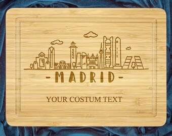 Madrid Cutting Board, Personalized Housewarming Gift, Personalized Cutting Board, Wedding Gift for Couple, Custom City Gift, Madrid Skyline