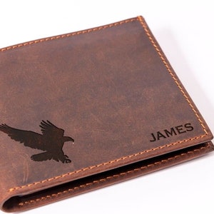 Cartera de cuero con águila calva, billetera personalizada con nombre para hombres, regalo de caza para hombres, regalos para esposos, regalos para padres, regalo para abuelos
