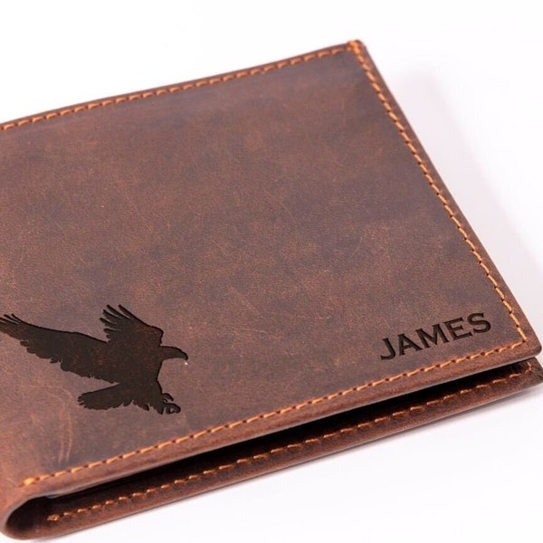 Bald Eagle Leather Wallet, Custom wallet name for Men, Hunting Gift for Men, Husband Gifts, Gifts for Father, gift for Grandpa