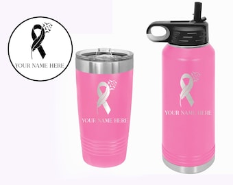 Custom Name Cancer Survivor Tumbler, Breast Cancer Awareness Cup, Cancer Survivor Water Bottle, Cancer Survivor Gift, Awareness Ribbon Cup