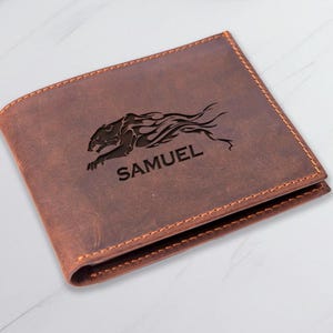 Cartera de leopardo, regalo de animal salvaje, regalo personalizado para hombre, regalo para el Día del Padre, cartera grabada para hombre, cartera de guepardo, regalo grabado para papá