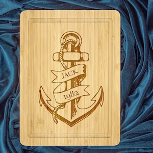 Personalized Anchor Cutting Board, Nautical Decor, Christmas Gift, Closing Gift, Husband Gift, Family Thanksgiving Gift, Fall Party Gift