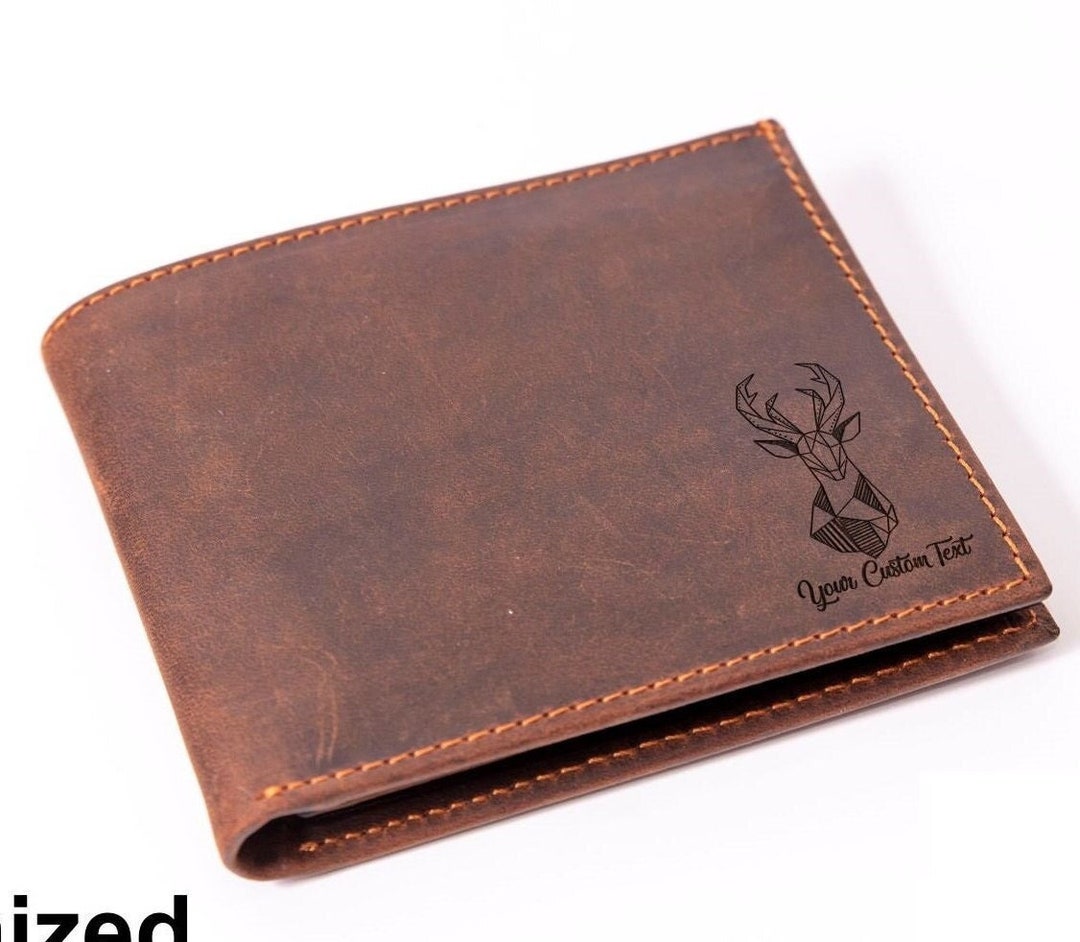 Deer Leather Wallet, Customized Wallet Name for Men, Valentines Day