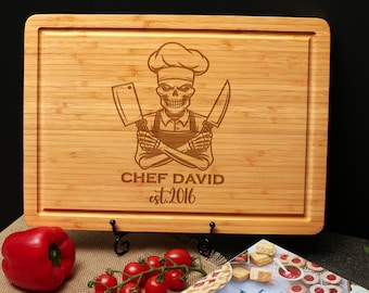 Skeleton Design Cutting Board with Custom Name, Skeleton Engraved Chopping Board, Kitchen Decor for Chef, Cooking School Graduation Gift