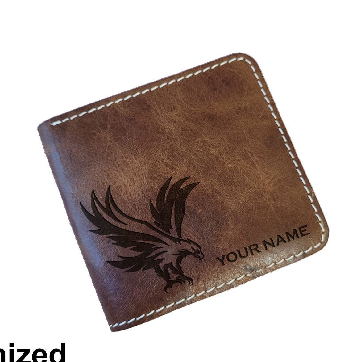 Genuine Leather Bifold Wallet American Bald Eagle Black ID C