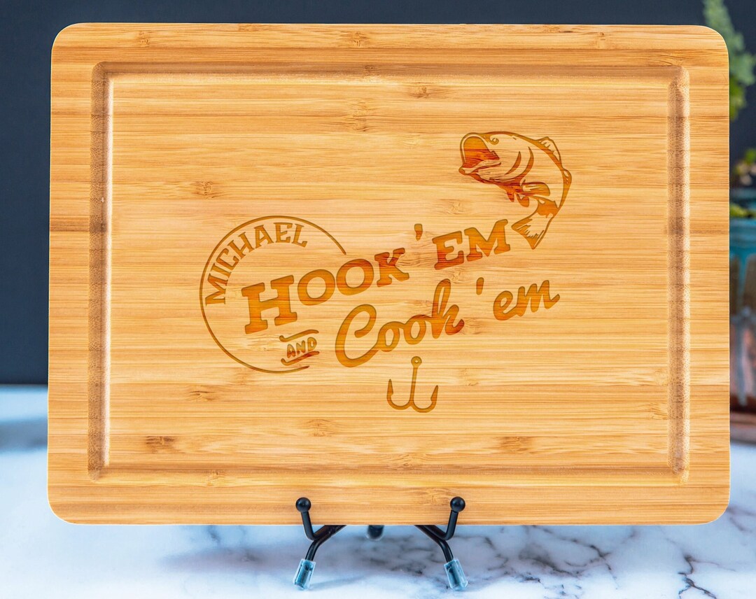Hook'em Cook'em Cutting Board Fathers Day Gift Etsy
