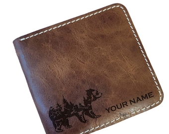 Personalized Grizzly Bear Leather Wallet, Custom wallet name for Men, Hunting Gift for Men, Husband Gifts, Christmas Gifts, gift for Grandpa