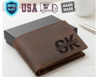 Cartera con nombre personalizado, cartera de cuero para hombre, regalos de Navidad, regalos para esposos, cartera para papá, regalo para papá, cartera personalizada, regalos para abuelos