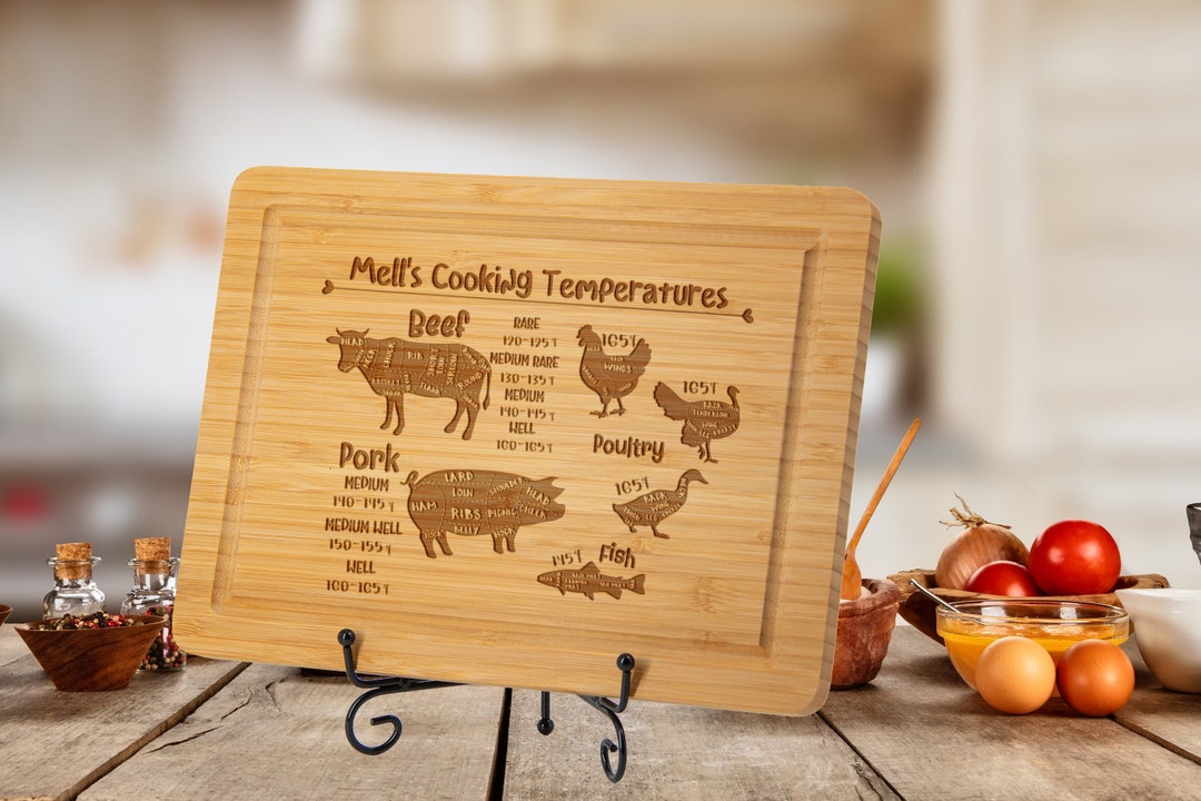 Cooking Temperature Chart Cutting Board, Personalized Kitchen Guide ...