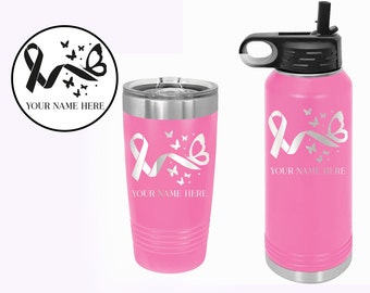 Vaso con lazo de concienciación sobre el cáncer de mama, vaso para supervivientes de cáncer, regalos para la concienciación sobre el cáncer de mama, botella de agua con lazo de concienciación sobre el cáncer de mama, taza de viaje para personas con cáncer.