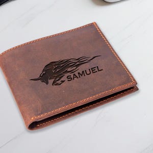 Cartera de vaca, regalo único del oeste, cartera para papá, regalo personalizado para papá, regalo para el Día del Padre, cartera de animales de granja, cartera grabada para hombre